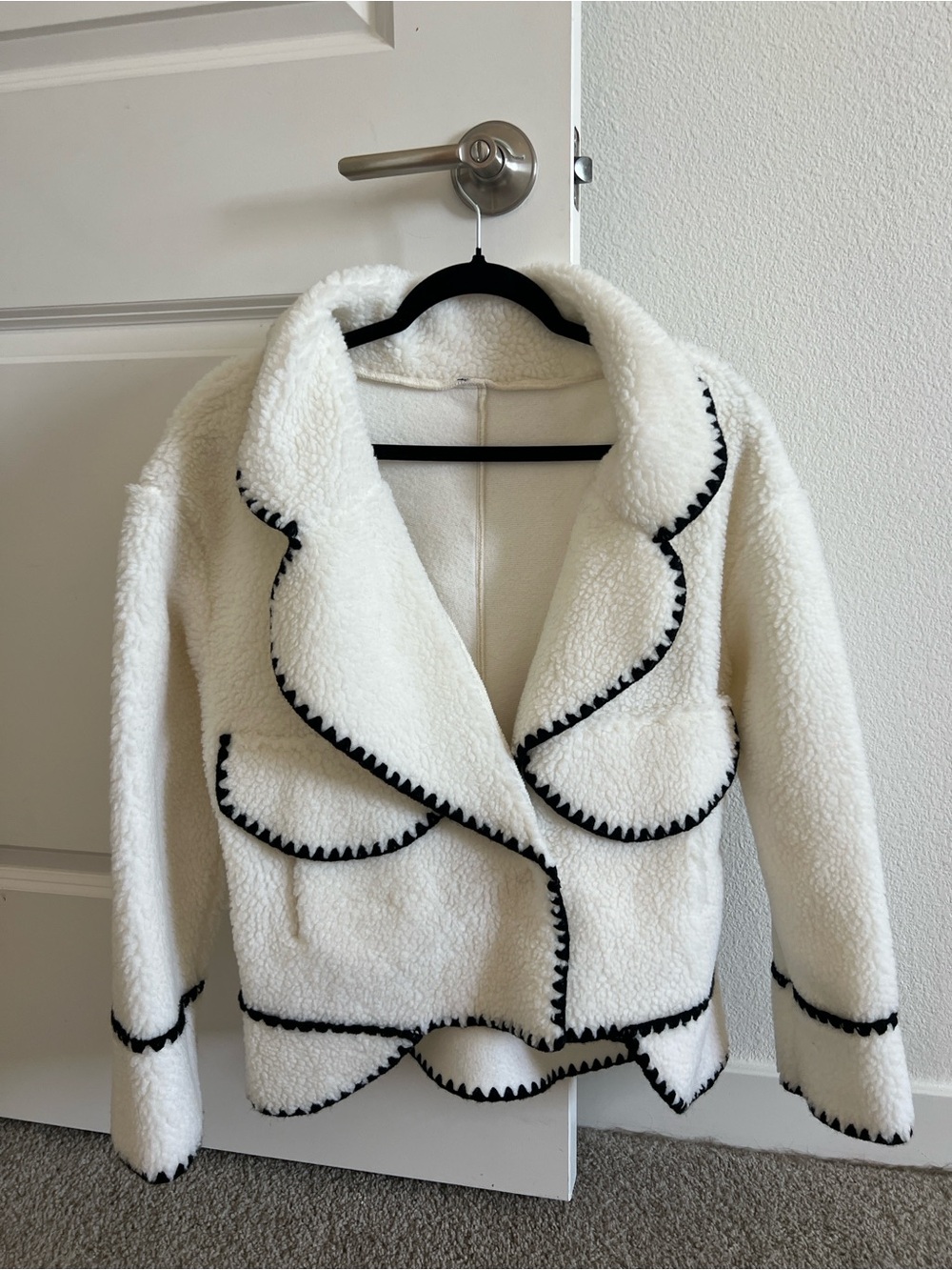Commense Cream Teddy Jacket with Black Trim